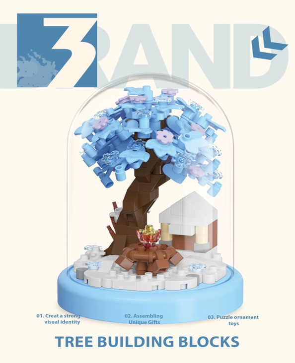 Winter Tree building blocks set in a display case 