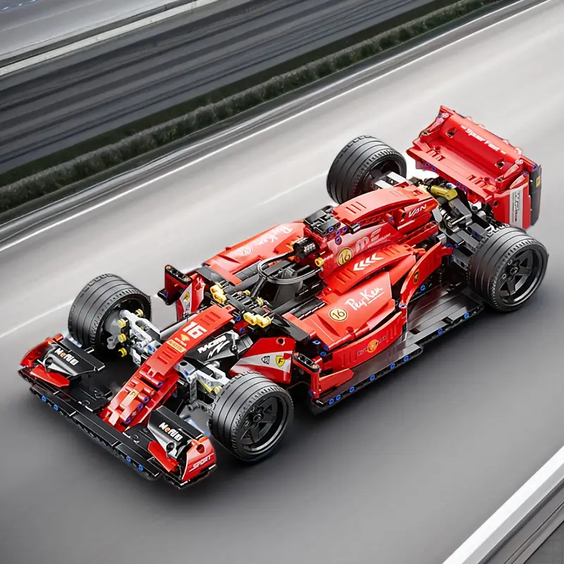 Red Ferrari Formula 1 building block car model.