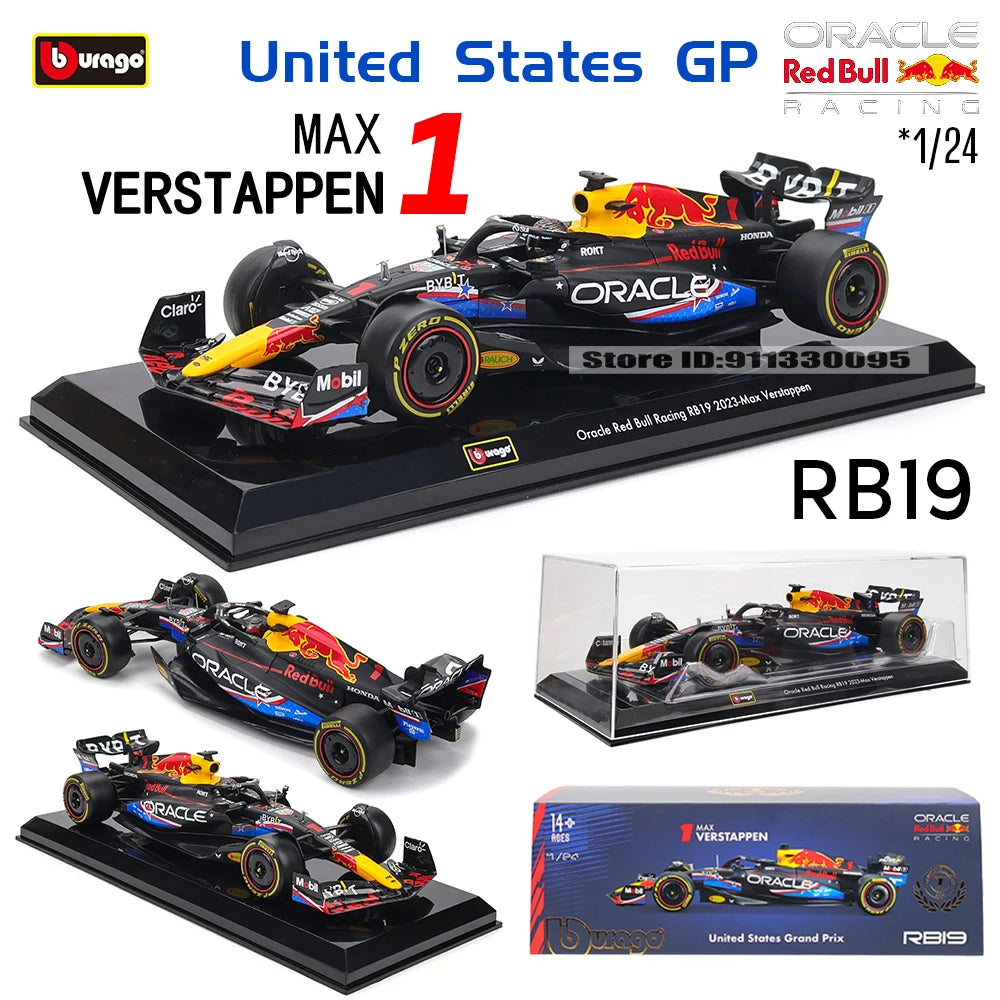 Burago 1/24 scale Oracle Red Bull Racing RB19 - Max Verstappen United States GP diecast model car.