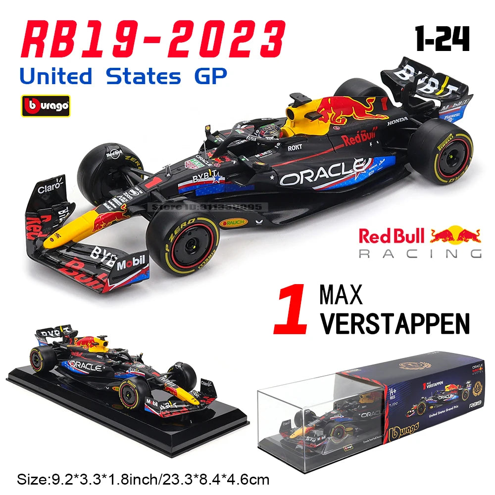 1:24 scale RB19-2023 United States GP diecast model car of Max Verstappen by Bburago.