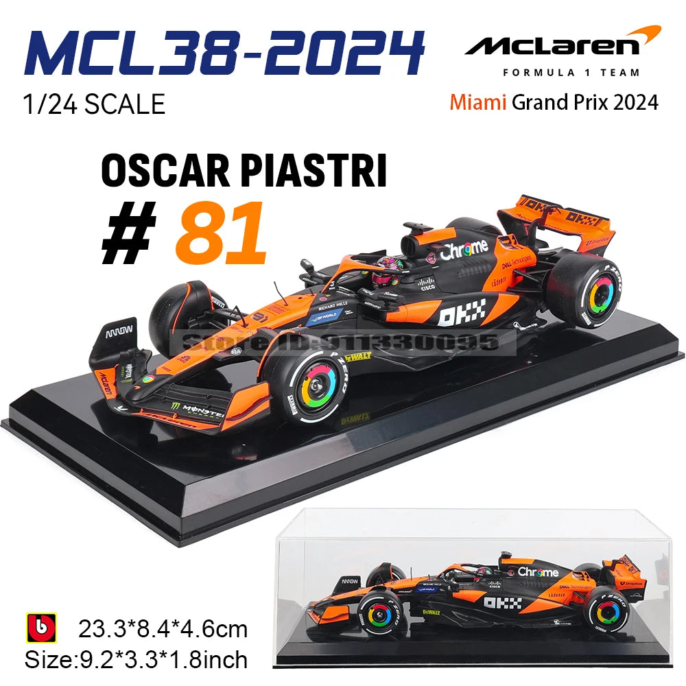 McLaren MCL38-2024 Formula 1 model car, 1/24 scale, Oscar Piastri #81, Miami Grand Prix 2024.
