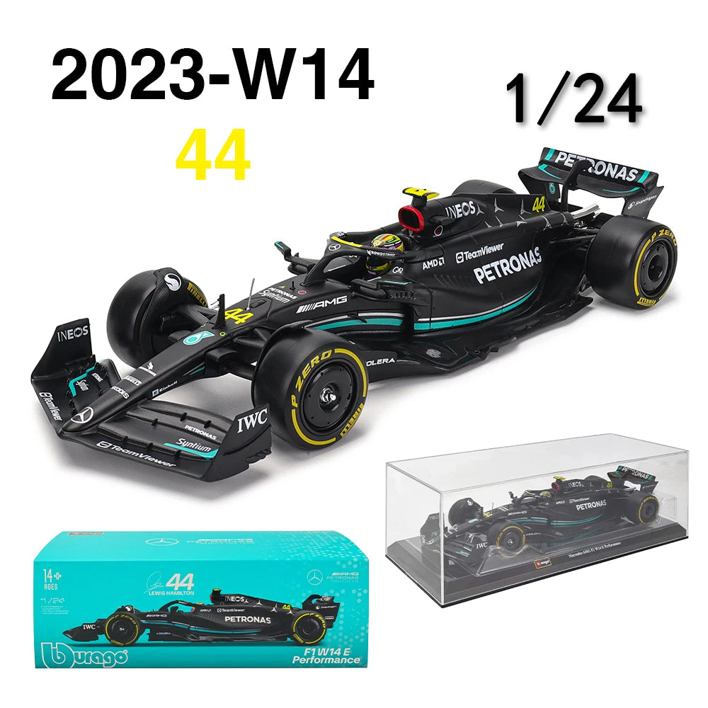 1/24 scale model of the 2023 Mercedes-AMG F1 W14 E Performance car, number 44, driven by Lewis Hamilton.